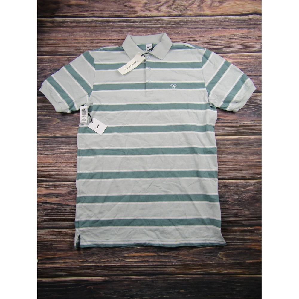 TNA‎ Mens Size 1 Green Striped Oversize Short Sleeve Polo Shirt NEW NWT